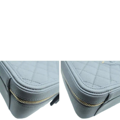 CHANEL Vanity Case Filigree CC Medium Caviar Quilted Shoulder Bag Grey