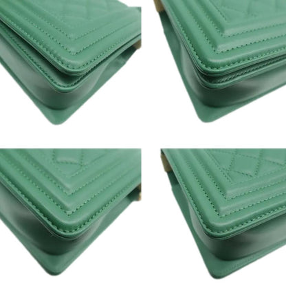 CHANEL Boy Medium Flap Quilted Leather Shoulder Bag Green