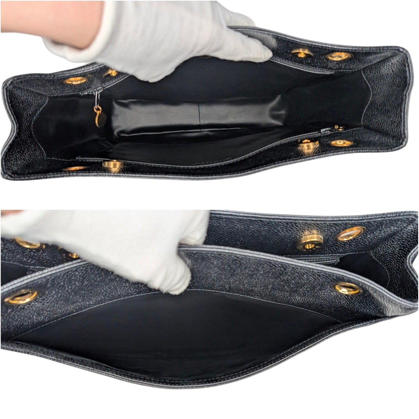 Chanel 90s Black Caviar Triple CC Shopping Tote