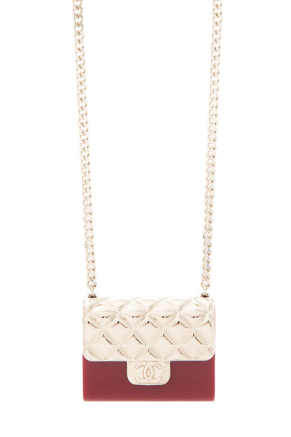 Chanel Red & Gold Resin Quilted Minaudiere Flap Clutch on Chain