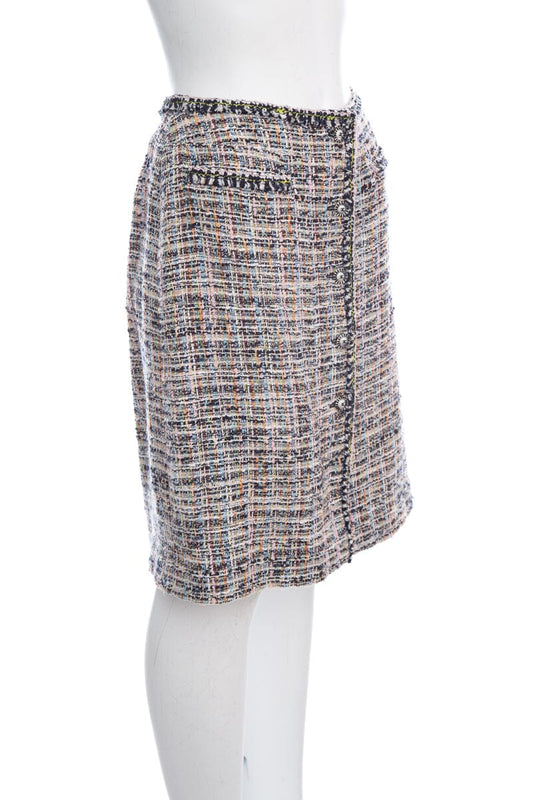 Chanel Multicolor Tweed Button Down Skirt SZ 40