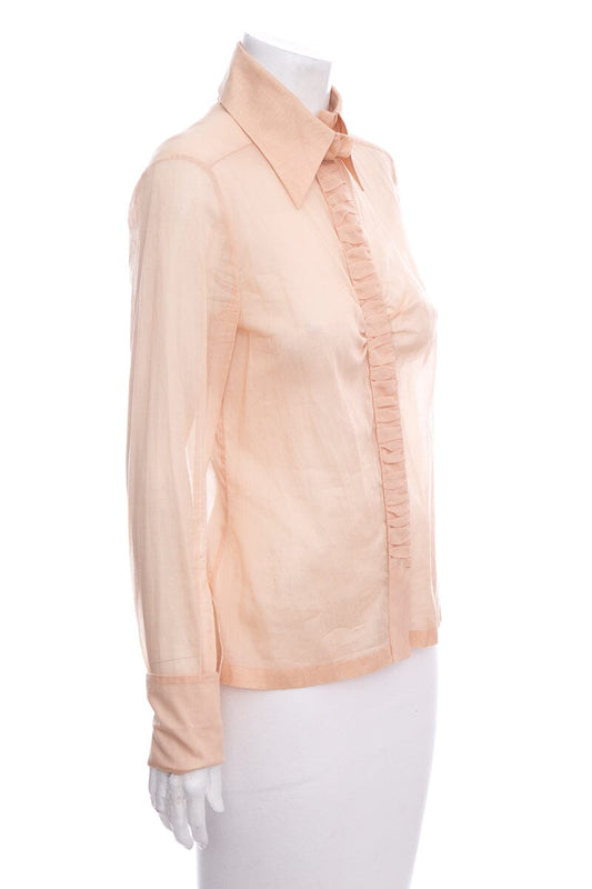 Chanel Nude Long Sleeve Button Up Blouse SZ 38