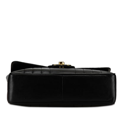 Chanel Mademoiselle Coco Mark Double Flap Chain Shoulder Bag Black Gold Lambskin