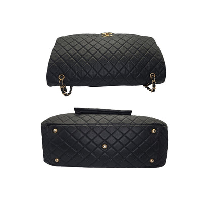 Chanel 2018 Calfskin Quilted XXL Travel Flap Bag Black