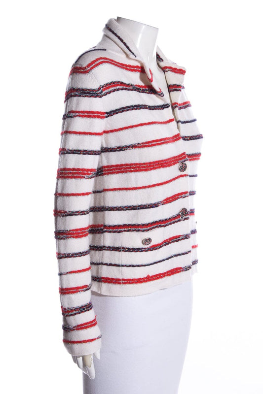 Chanel Red, White and Blue Cashmere Cardigan SZ 34