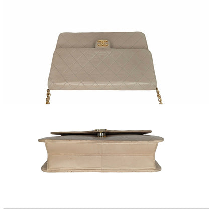Chanel Vintage Beige Quilted Lambskin Medium Flap Bag