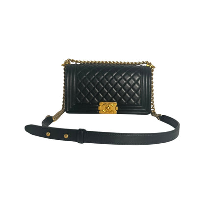 Chanel Black Quilted Lambskin Medium Boy Bag