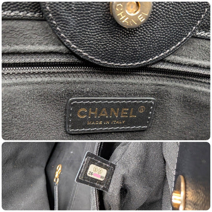 Chanel 2019 Black Caviar Studded Logo Deauville Tote