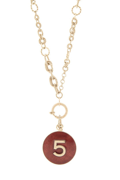 Chanel No.5  Gold & Red Enamel Pendant Necklace