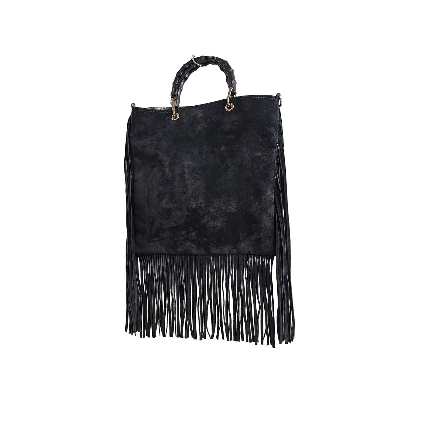 Gucci 2-way Bamboo Handle Black Suede Fringe Hobo Tote Bag