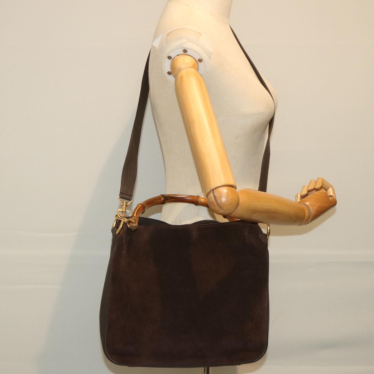 GUCCI Bamboo Shoulder Bag Suede 2way Brown 001 3754 1638  ep2097