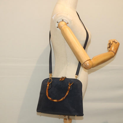 GUCCI Bamboo Hand Bag Suede 2way Navy 000 2058 0290 0  ep2263