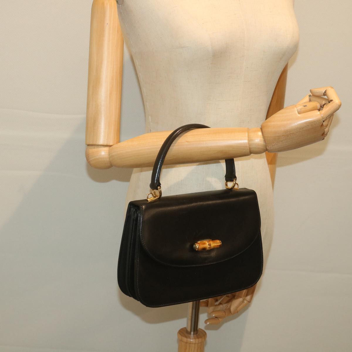 GUCCI Bamboo Hand Bag Leather Black 000 406  ep2265