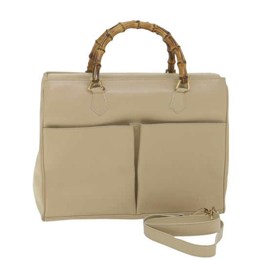 GUCCI Bamboo Hand Bag Leather 2way Beige 002 2855 0322 0  ep2294