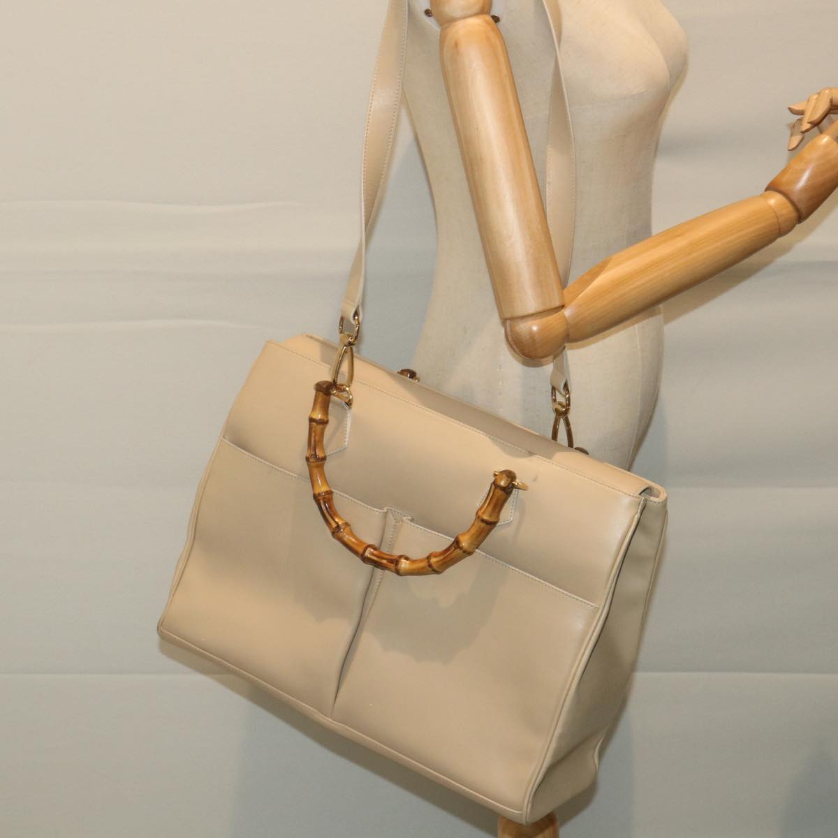 GUCCI Bamboo Hand Bag Leather 2way Beige 002 2855 0322 0  ep2294