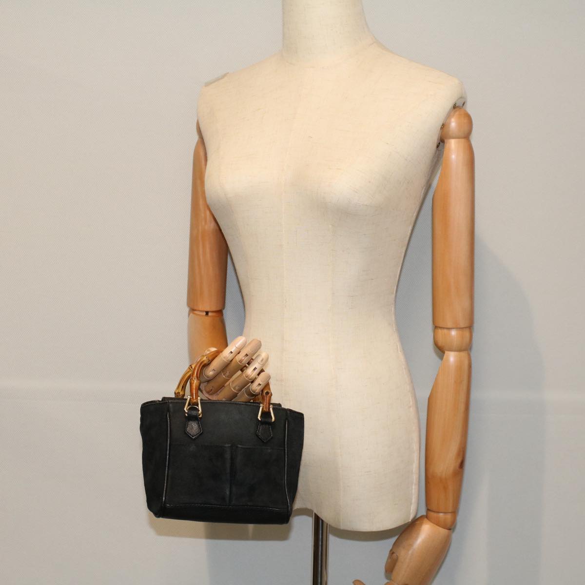 GUCCI Bamboo Hand Bag Suede Leather Black 007 1793 0238  ep2337