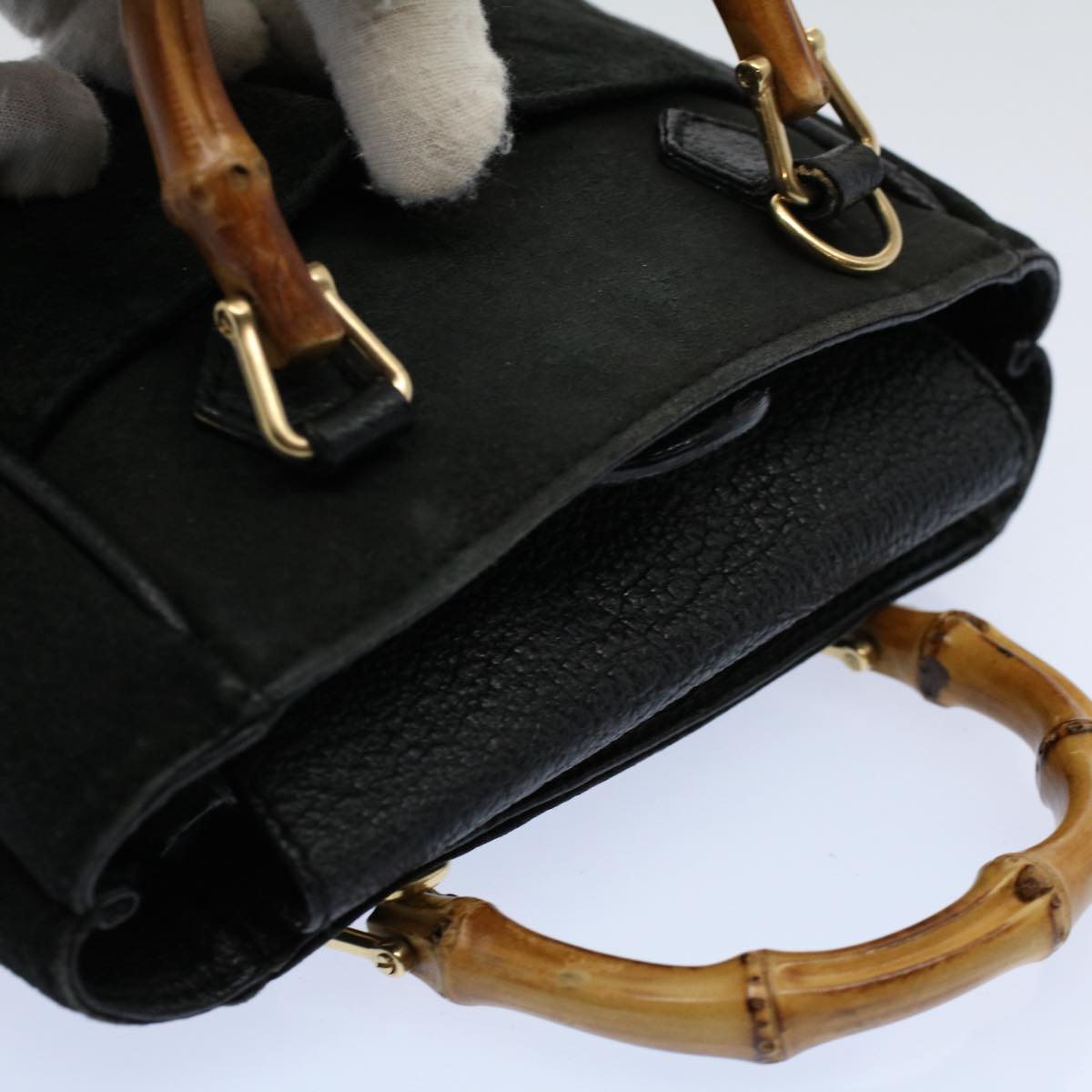 GUCCI Bamboo Hand Bag Suede Leather Black 007 1793 0238  ep2337