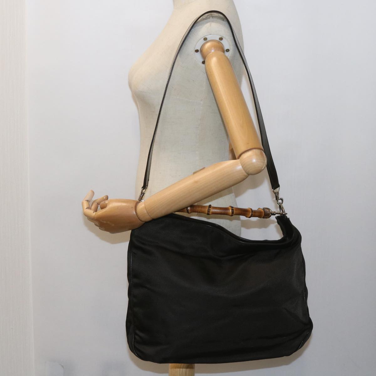 GUCCI Bamboo Shoulder Bag Nylon Black 001 1781 1577  ep2348