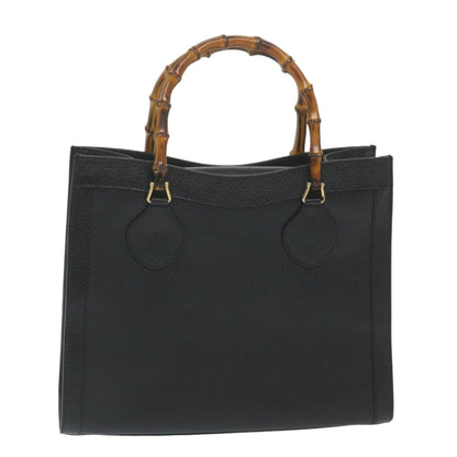 GUCCI Bamboo Hand Bag Leather Black  ep2375