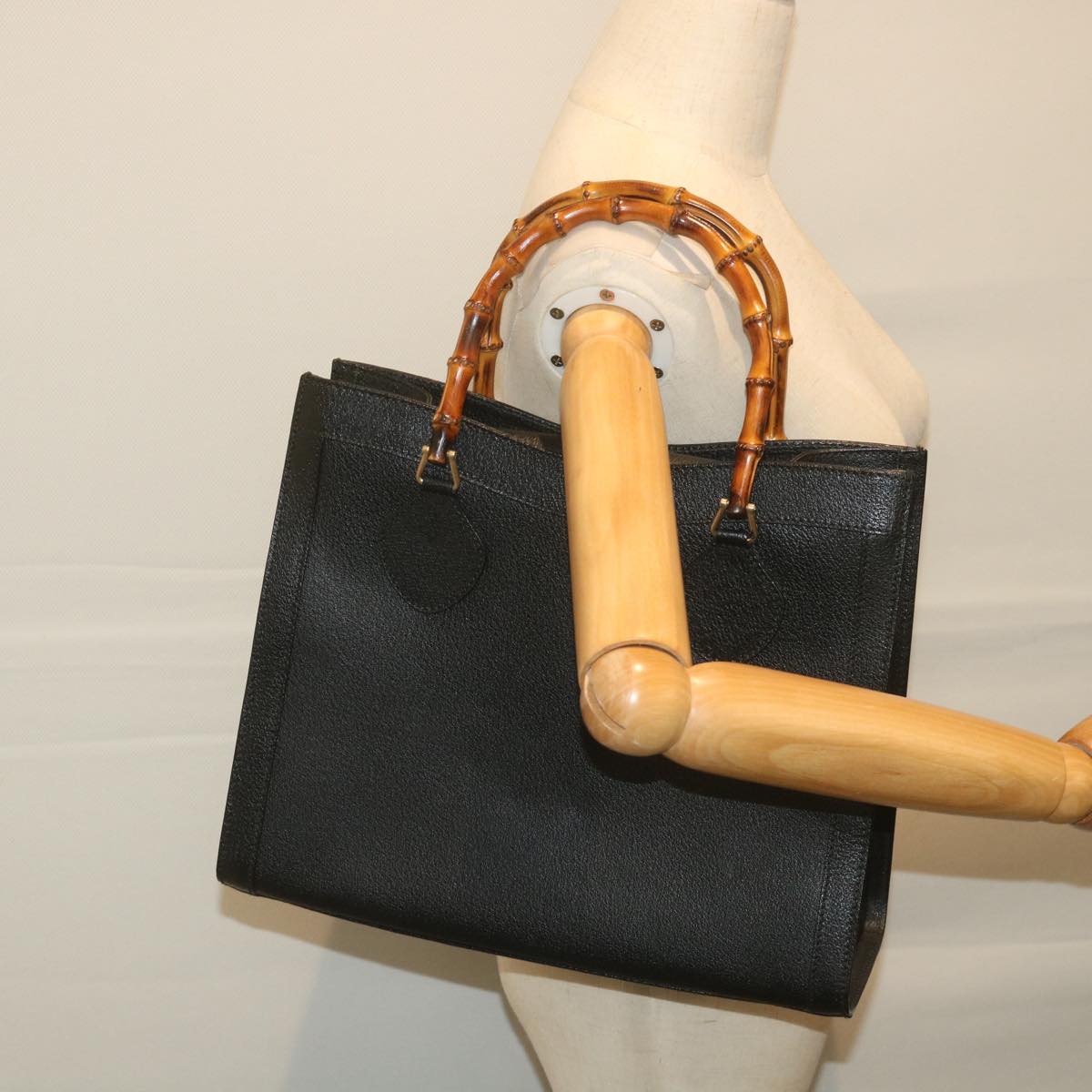 GUCCI Bamboo Hand Bag Leather Black  ep2375
