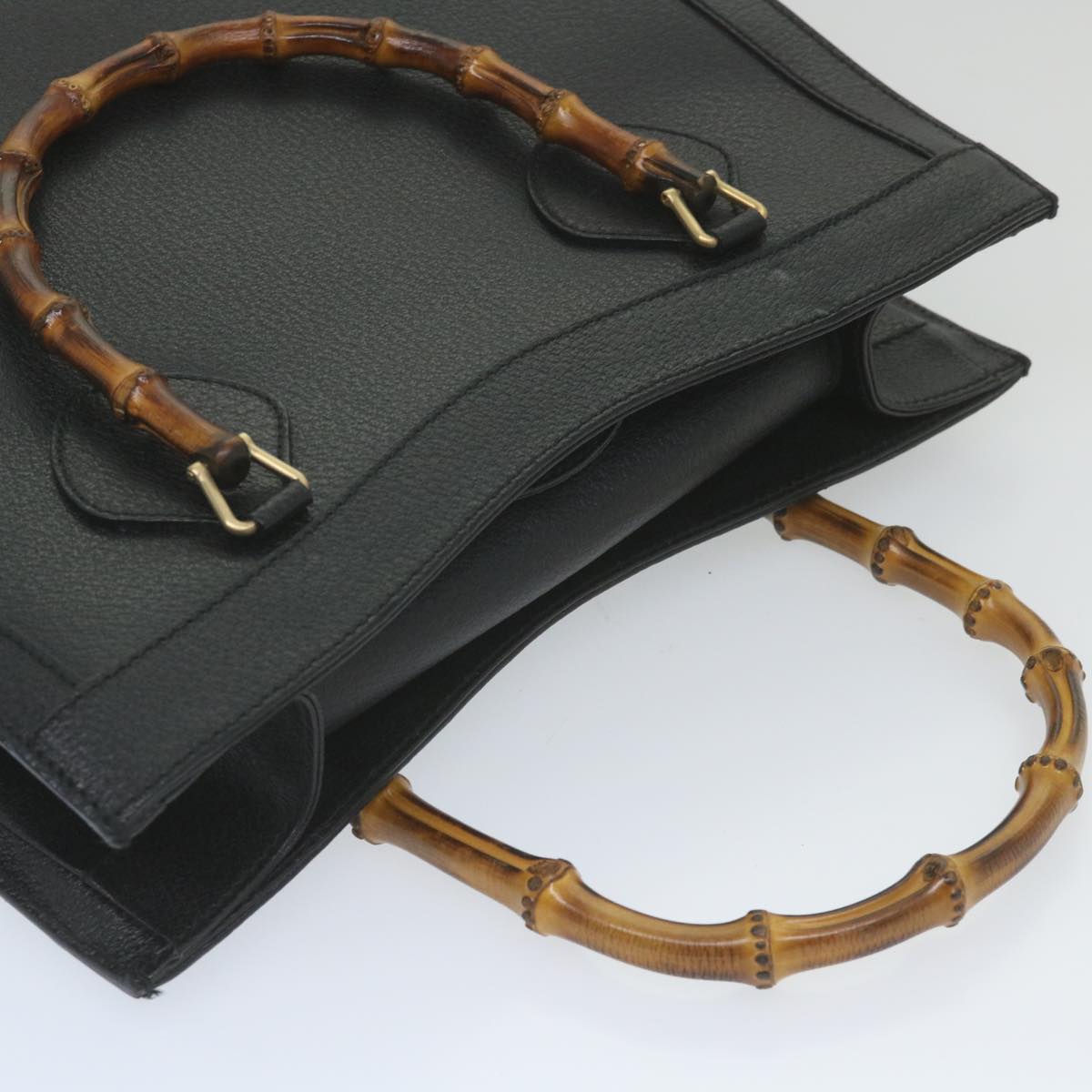 GUCCI Bamboo Hand Bag Leather Black  ep2375