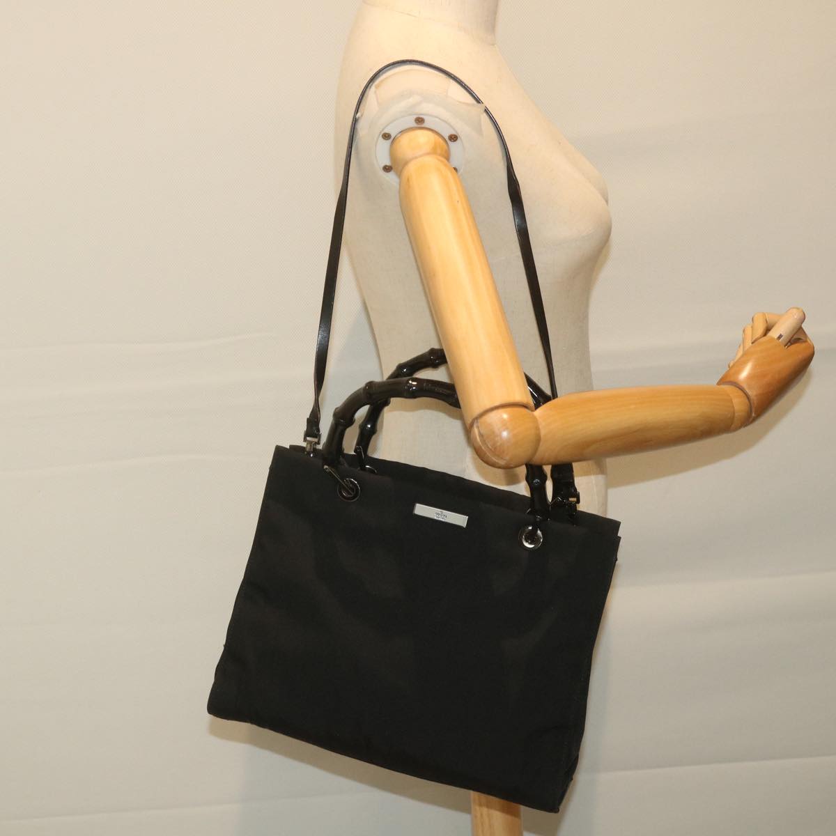GUCCI Bamboo Hand Bag Canvas Black 002 1016 002855  ep2401