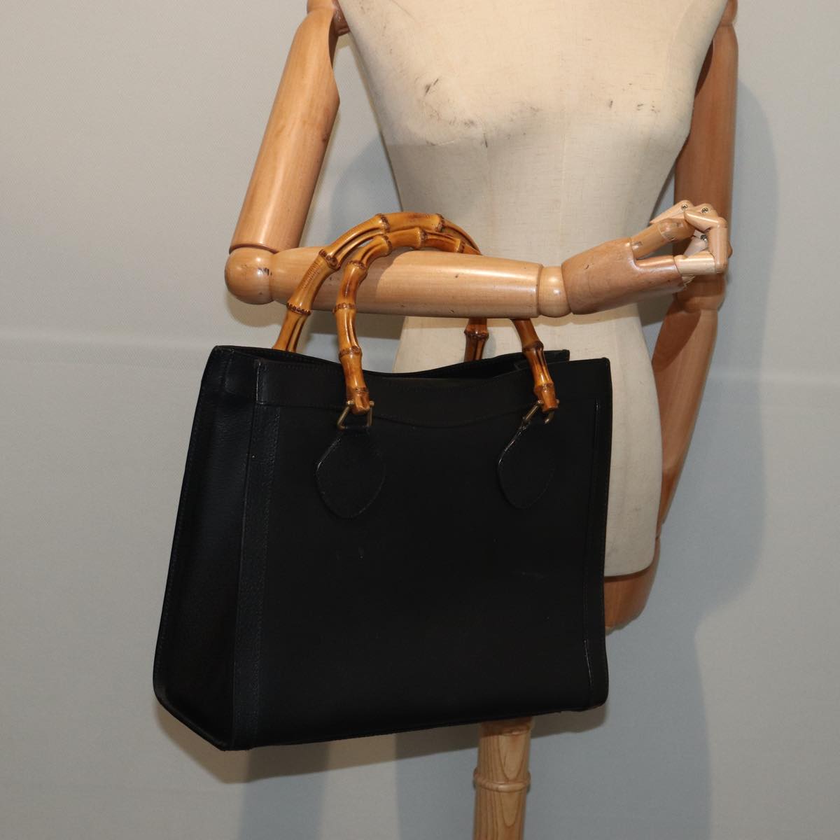 GUCCI Bamboo Hand Bag Leather Black Gold 002 2123 0260  ep5326