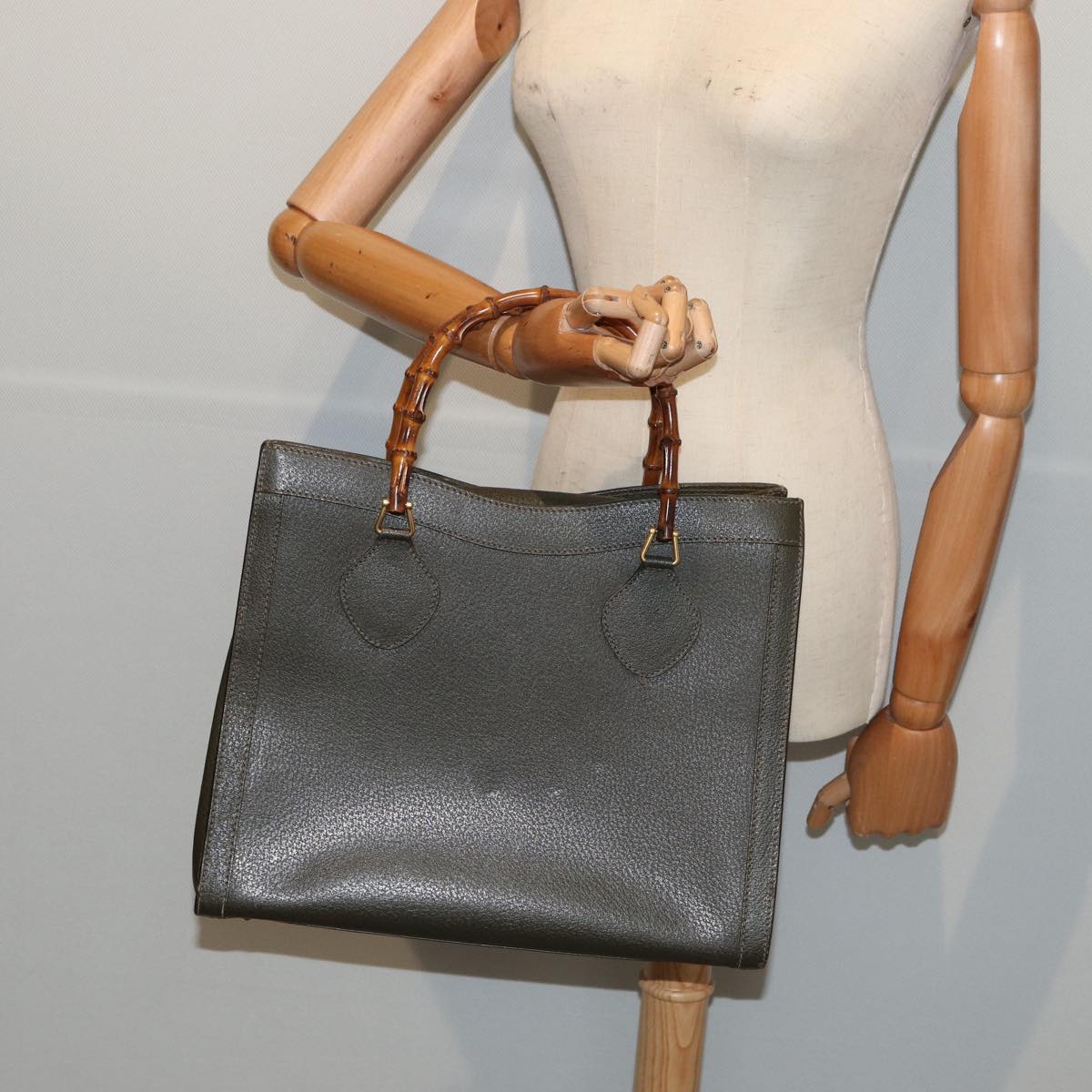 GUCCI Bamboo Hand Bag Leather Khaki Gold 002 2853 0260 0  ep5328