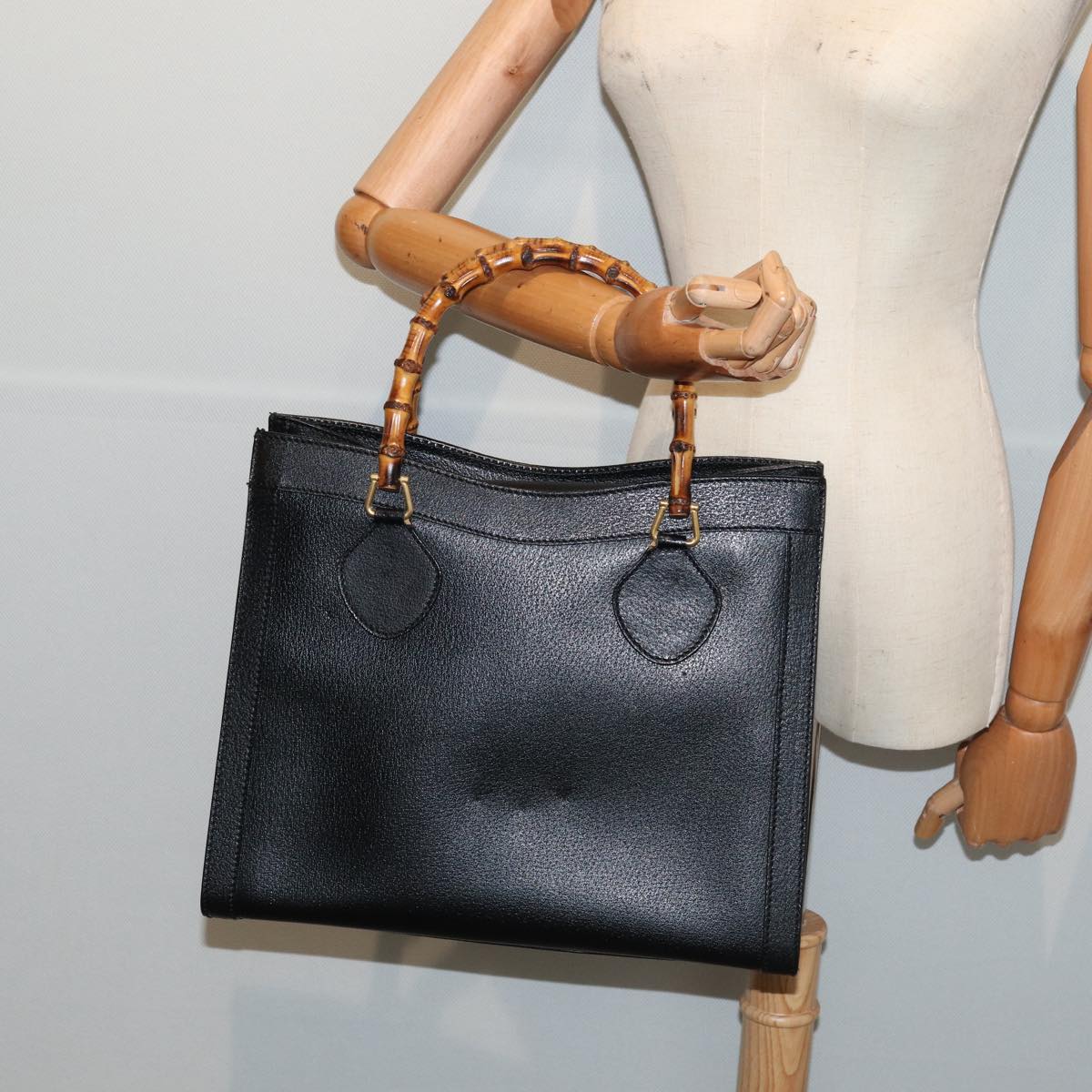 GUCCI Bamboo Hand Bag Leather Black Gold 002 1096 0260  ep5357