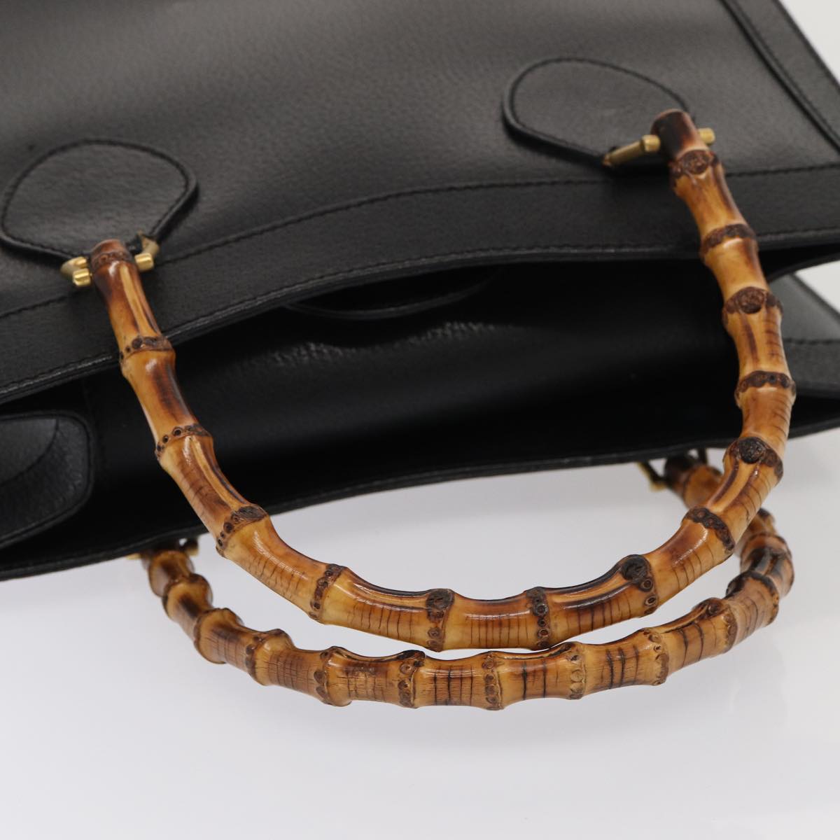 GUCCI Bamboo Hand Bag Leather Black Gold 002 1096 0260  ep5357