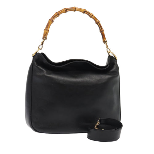 GUCCI Bamboo Hand Bag Leather 2way Black Gold 001 1638  ep5360