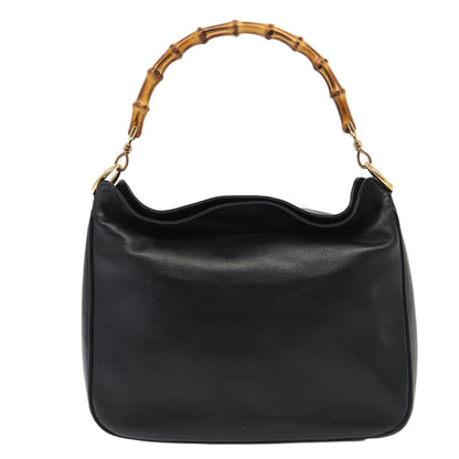 GUCCI Bamboo Hand Bag Leather 2way Black Gold 001 1638  ep5360