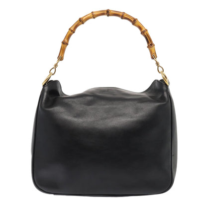 GUCCI Bamboo Hand Bag Leather 2way Black Gold 001 1638  ep5360