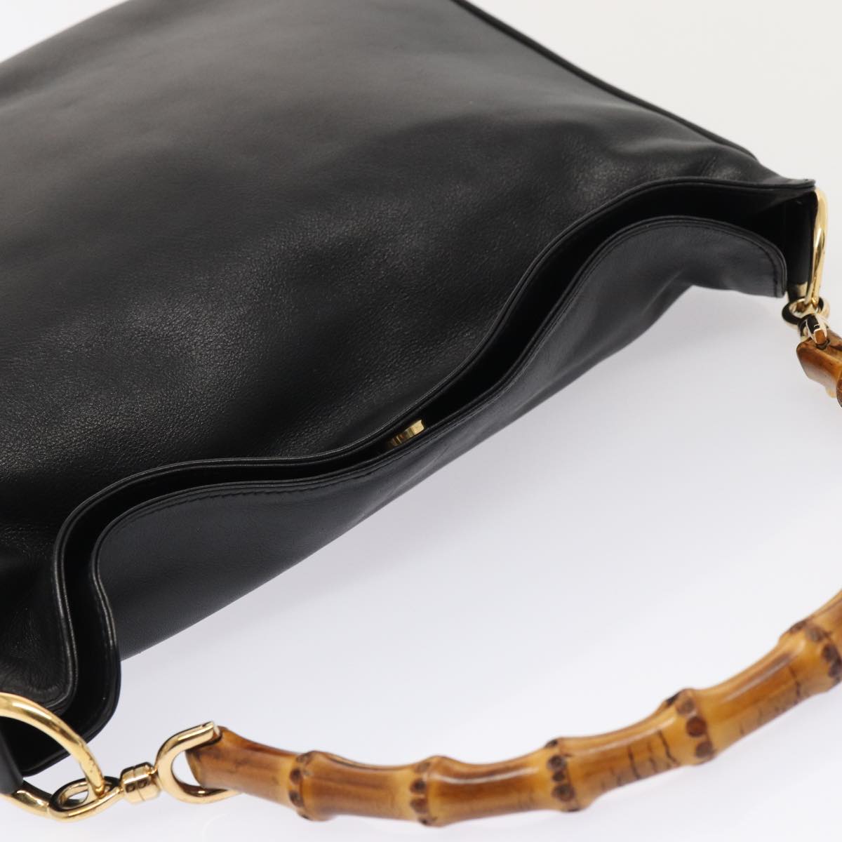 GUCCI Bamboo Hand Bag Leather 2way Black Gold 001 1638  ep5360