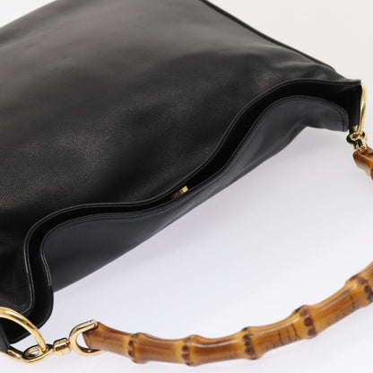 GUCCI Bamboo Hand Bag Leather 2way Black Gold 001 1638  ep5360