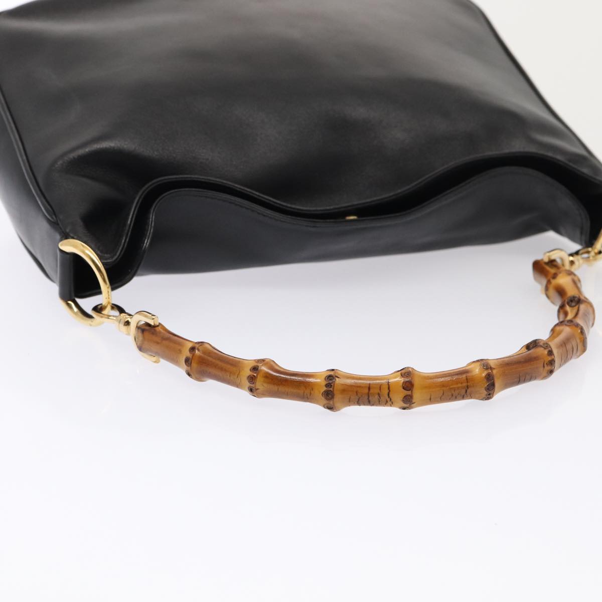 GUCCI Bamboo Hand Bag Leather 2way Black Gold 001 1638  ep5360