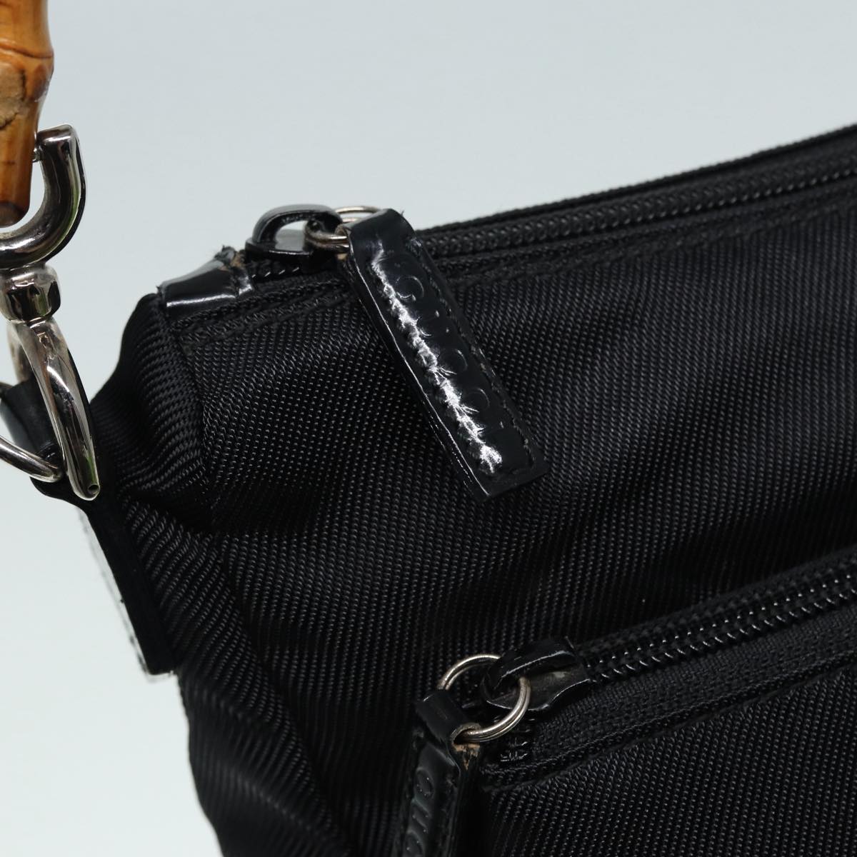GUCCI Bamboo Hand Bag Nylon Black Silver 000 0509  ep5387