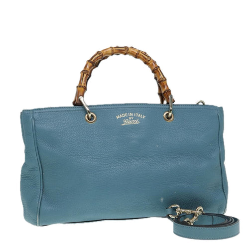 GUCCI Bamboo Hand Bag Leather 2way Blue Gold 323660  ep5409