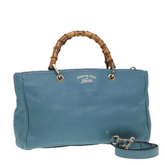 GUCCI Bamboo Hand Bag Leather 2way Blue Gold 323660  ep5409