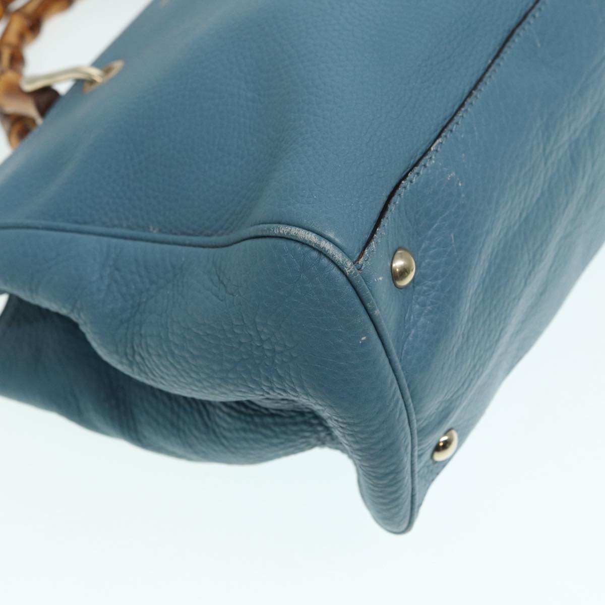 GUCCI Bamboo Hand Bag Leather 2way Blue Gold 323660  ep5409