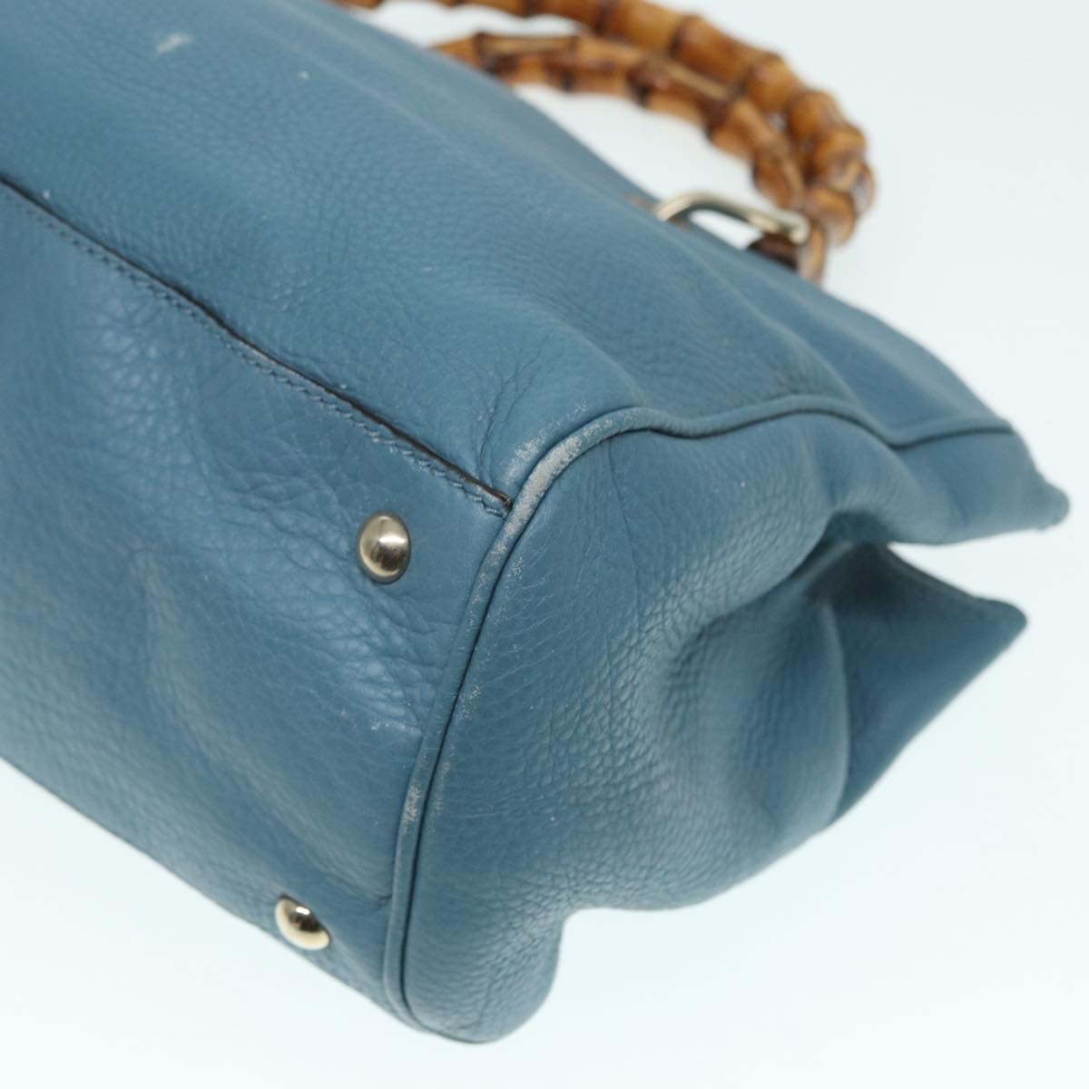 GUCCI Bamboo Hand Bag Leather 2way Blue Gold 323660  ep5409