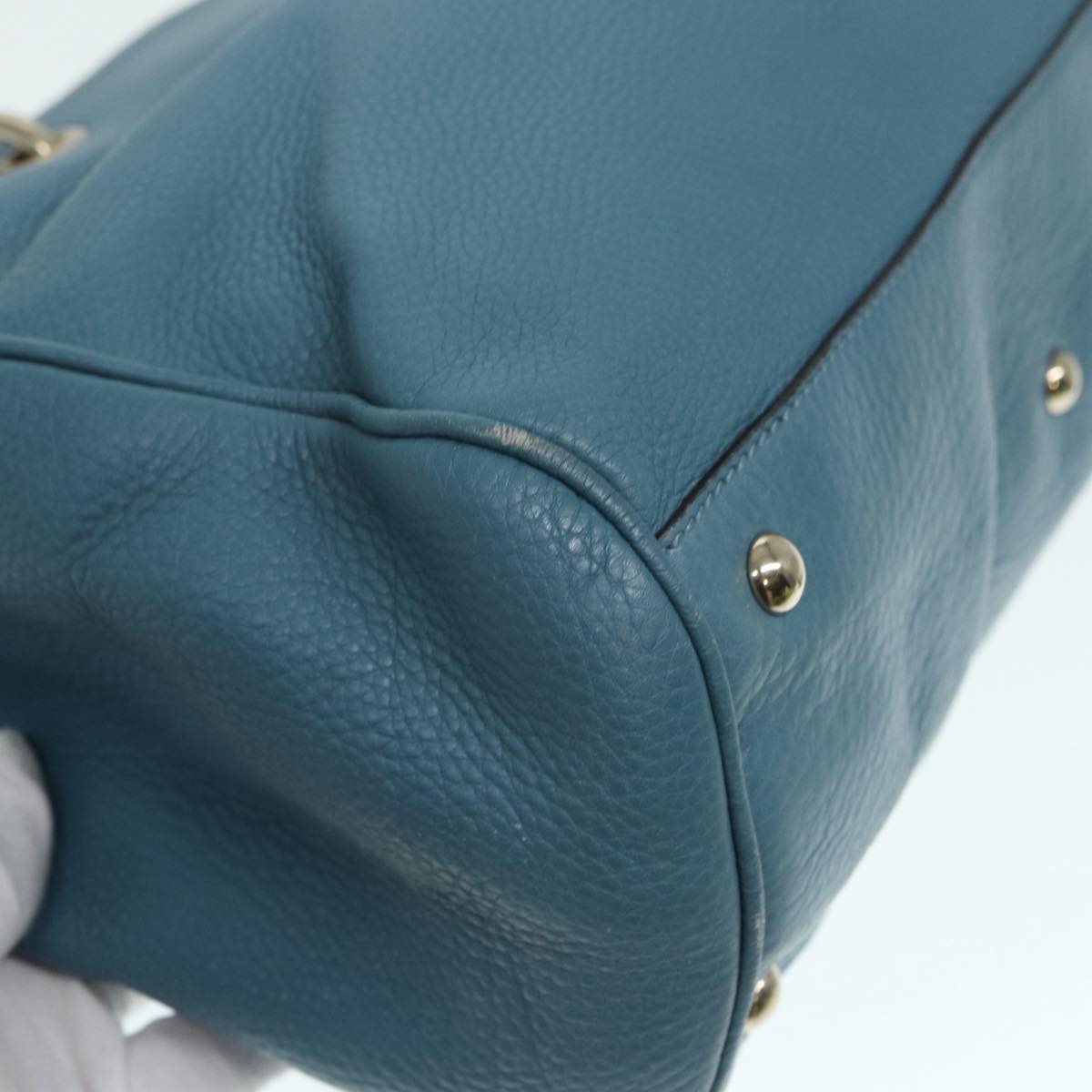 GUCCI Bamboo Hand Bag Leather 2way Blue Gold 323660  ep5409