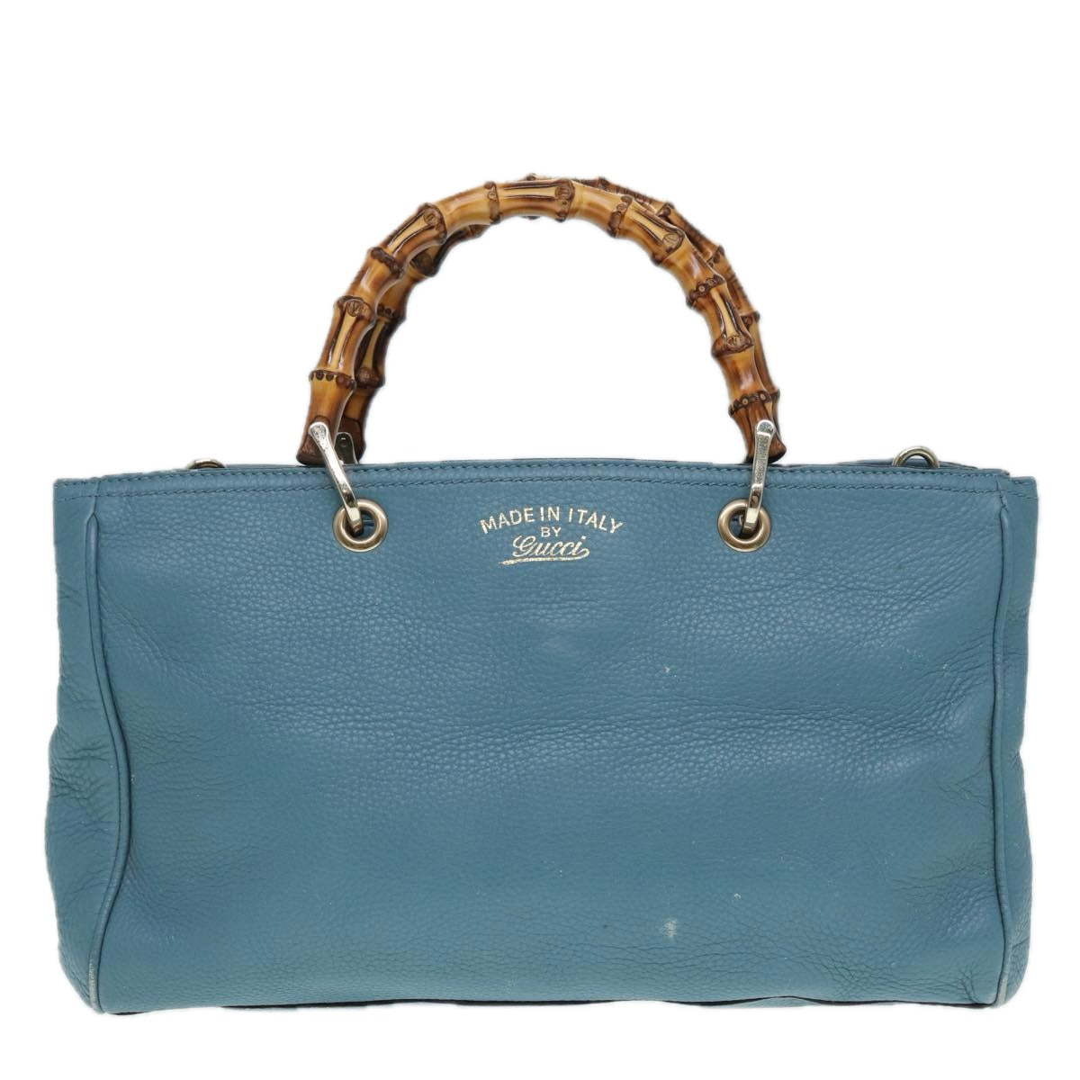 GUCCI Bamboo Hand Bag Leather 2way Blue Gold 323660  ep5409