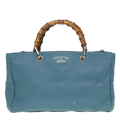 GUCCI Bamboo Hand Bag Leather 2way Blue Gold 323660  ep5409
