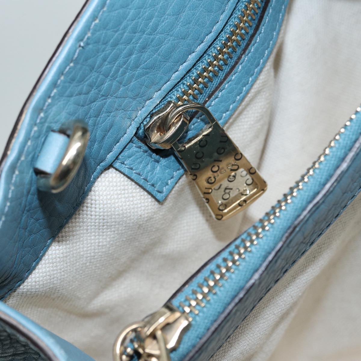 GUCCI Bamboo Hand Bag Leather 2way Blue Gold 323660  ep5409
