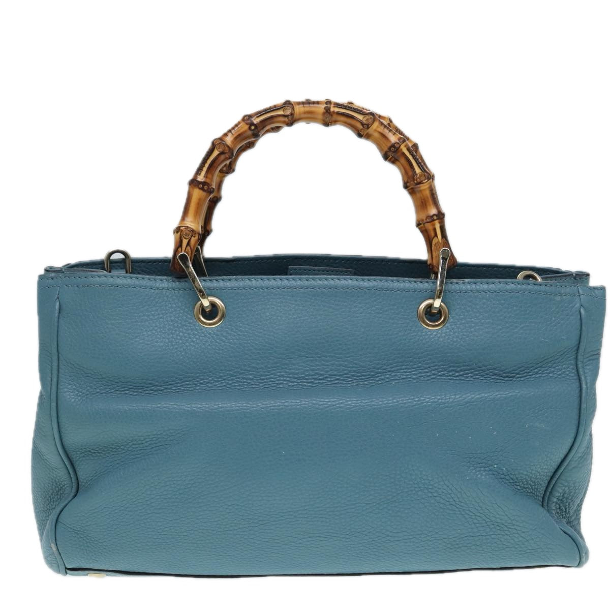 GUCCI Bamboo Hand Bag Leather 2way Blue Gold 323660  ep5409