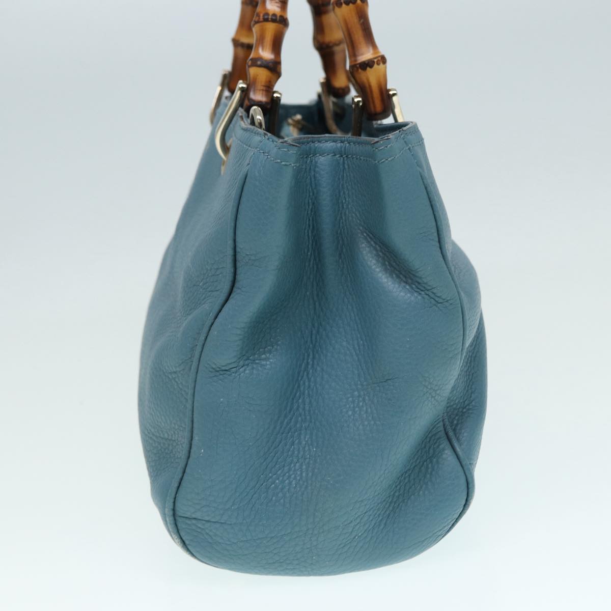GUCCI Bamboo Hand Bag Leather 2way Blue Gold 323660  ep5409