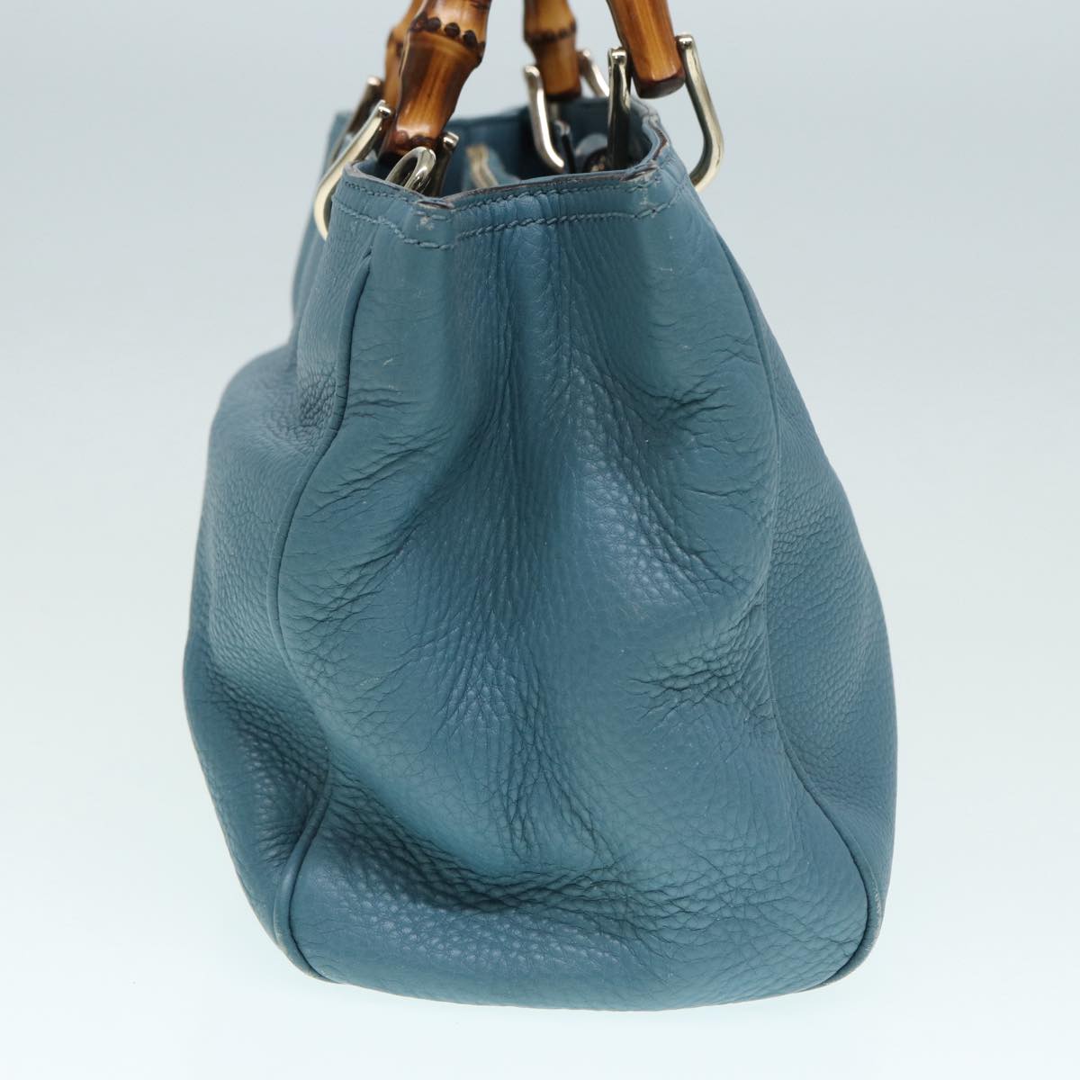 GUCCI Bamboo Hand Bag Leather 2way Blue Gold 323660  ep5409