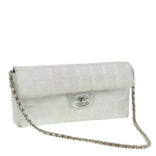 CHANEL Chain New Travel Line Shoulder Bag Nylon Beige Silver CC ep5439