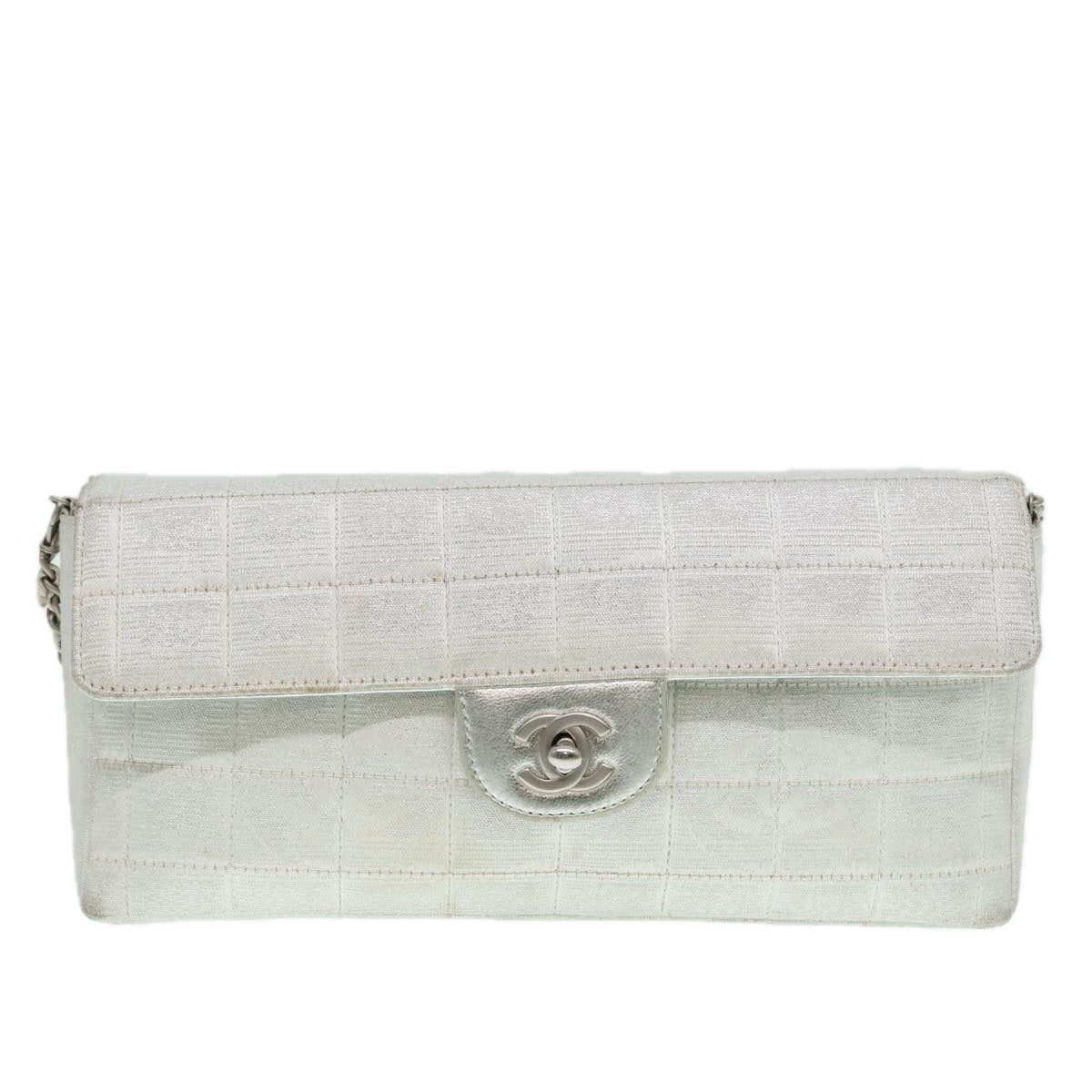 CHANEL Chain New Travel Line Shoulder Bag Nylon Beige Silver CC ep5439